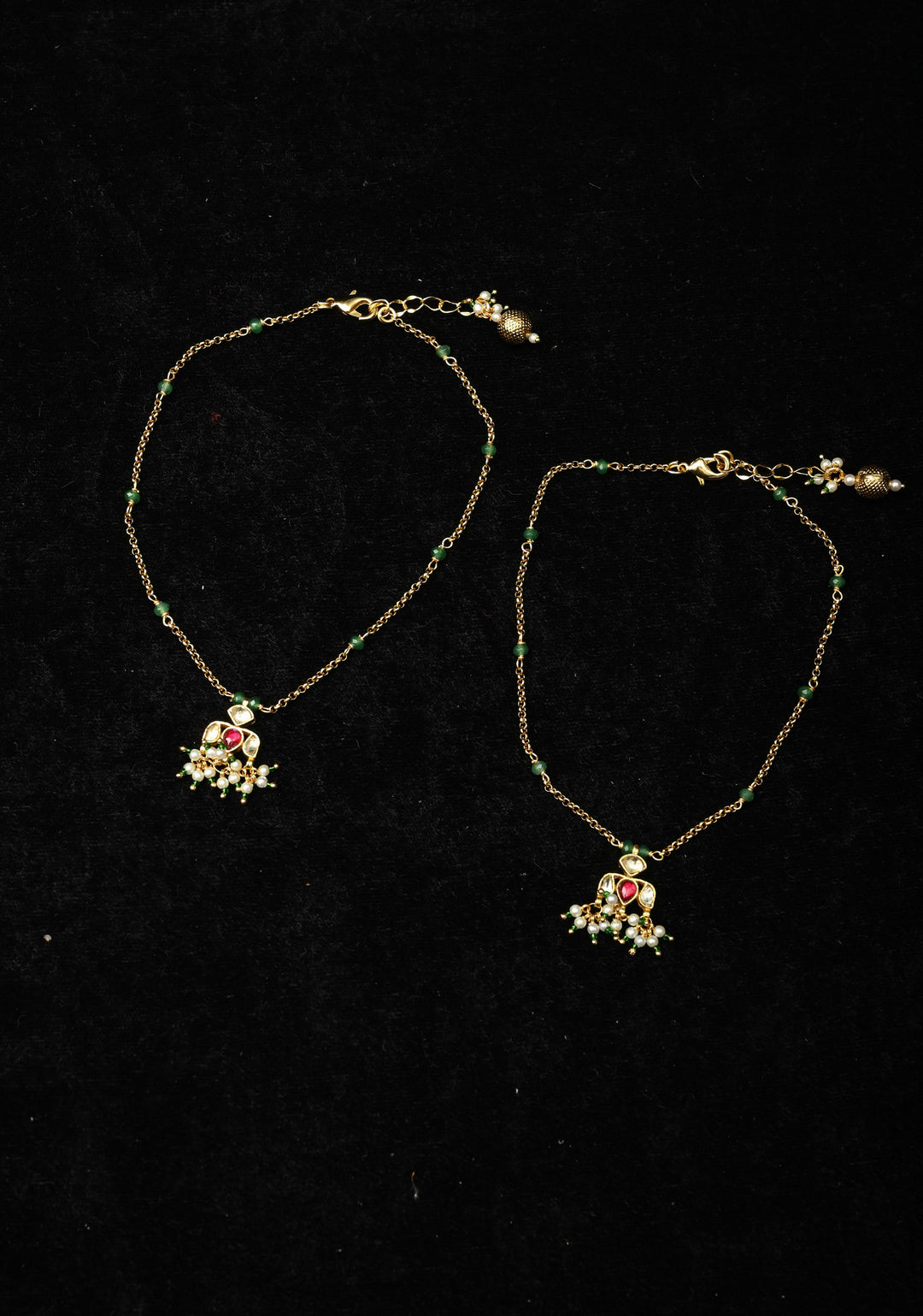 Payal Anklet with Lotus Pendant and Dangling Pearls