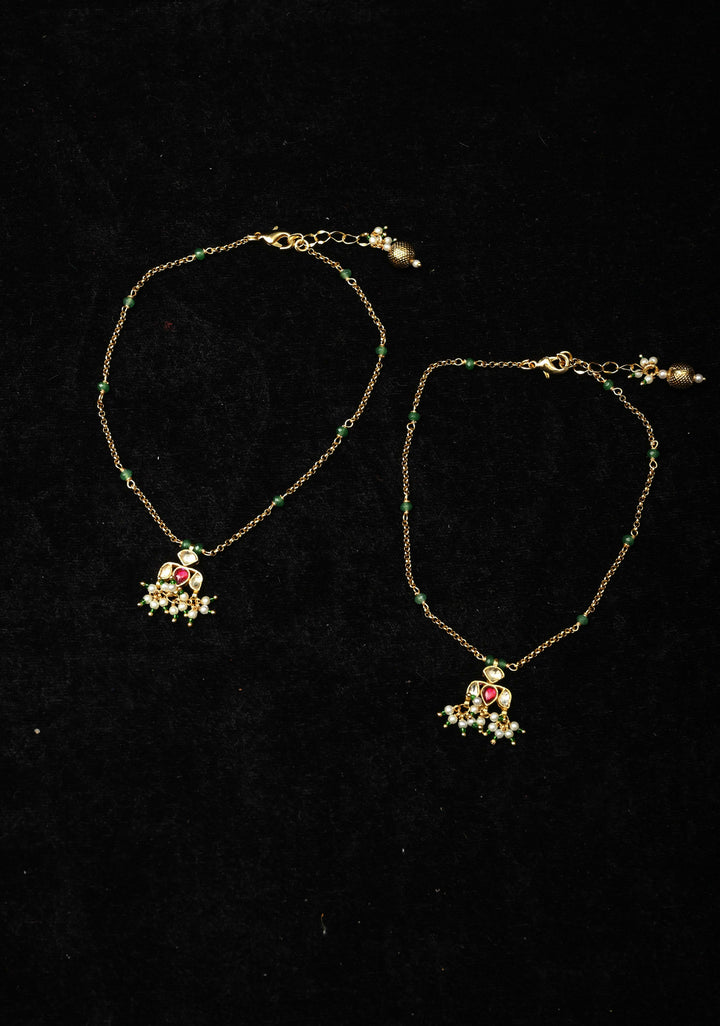 Payal Anklet with Lotus Pendant and Dangling Pearls