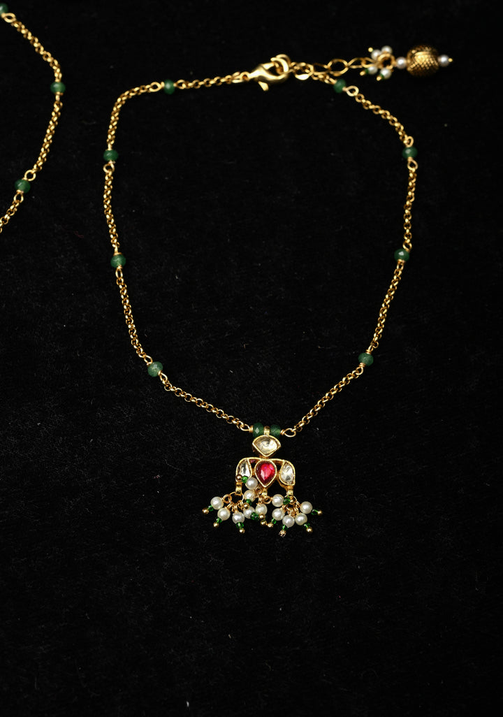 Payal Anklet with Lotus Pendant and Dangling Pearls