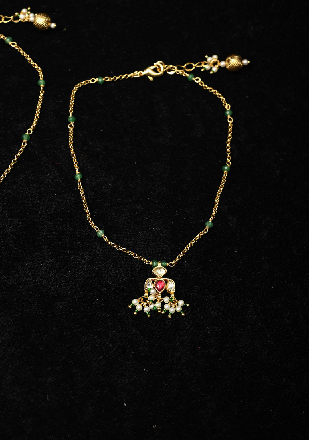 Payal Anklet with Lotus Pendant and Dangling Pearls