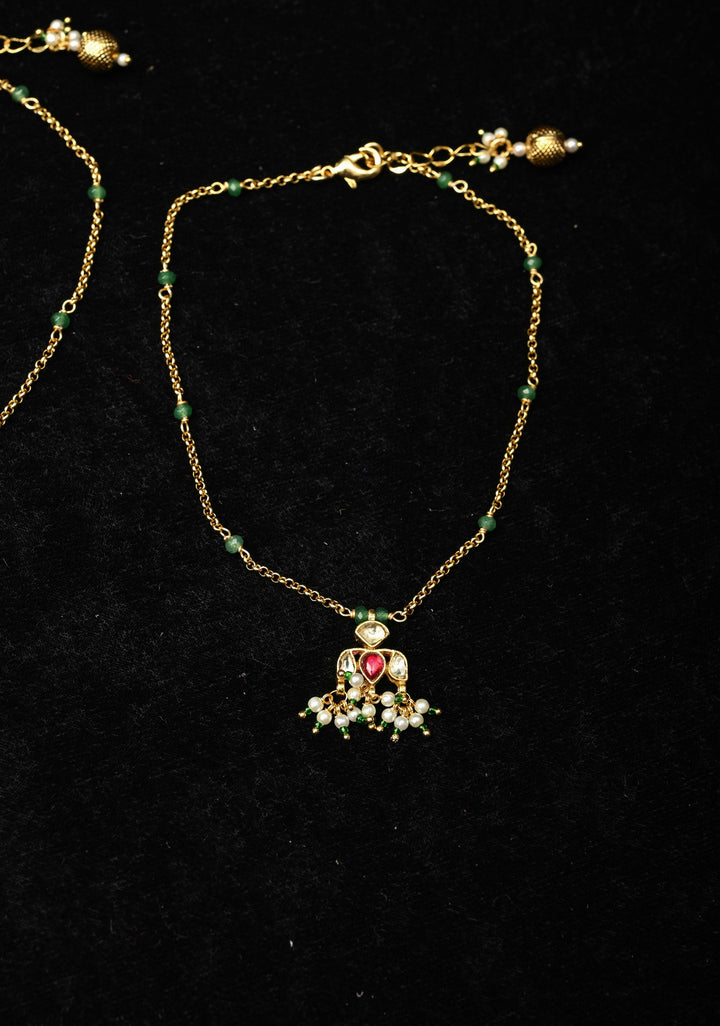 Payal Anklet with Lotus Pendant and Dangling Pearls