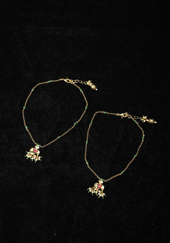 Payal Anklet with Lotus Pendant and Dangling Pearls
