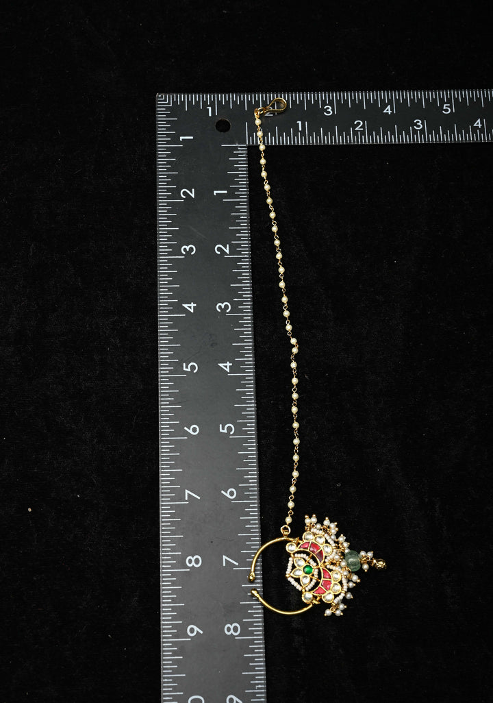 Non Piercing Nath with Jadau Kundan Stones and chain and danling beads