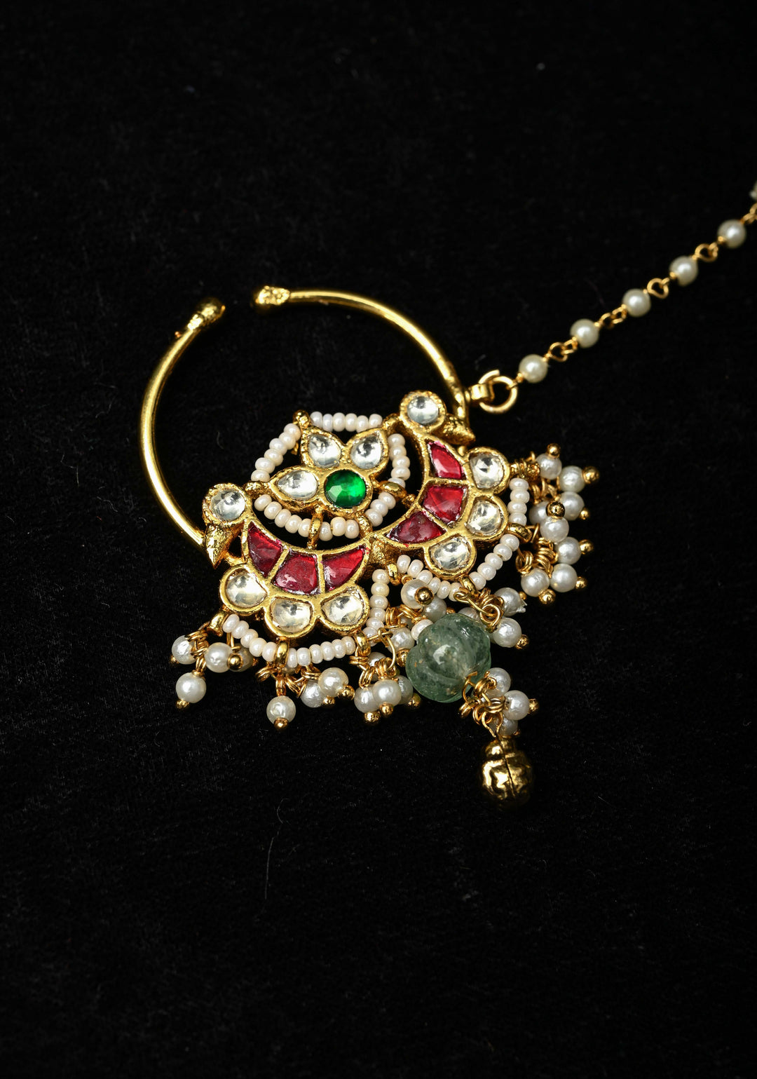 Non Piercing Nath with Jadau Kundan Stones and chain and danling beads