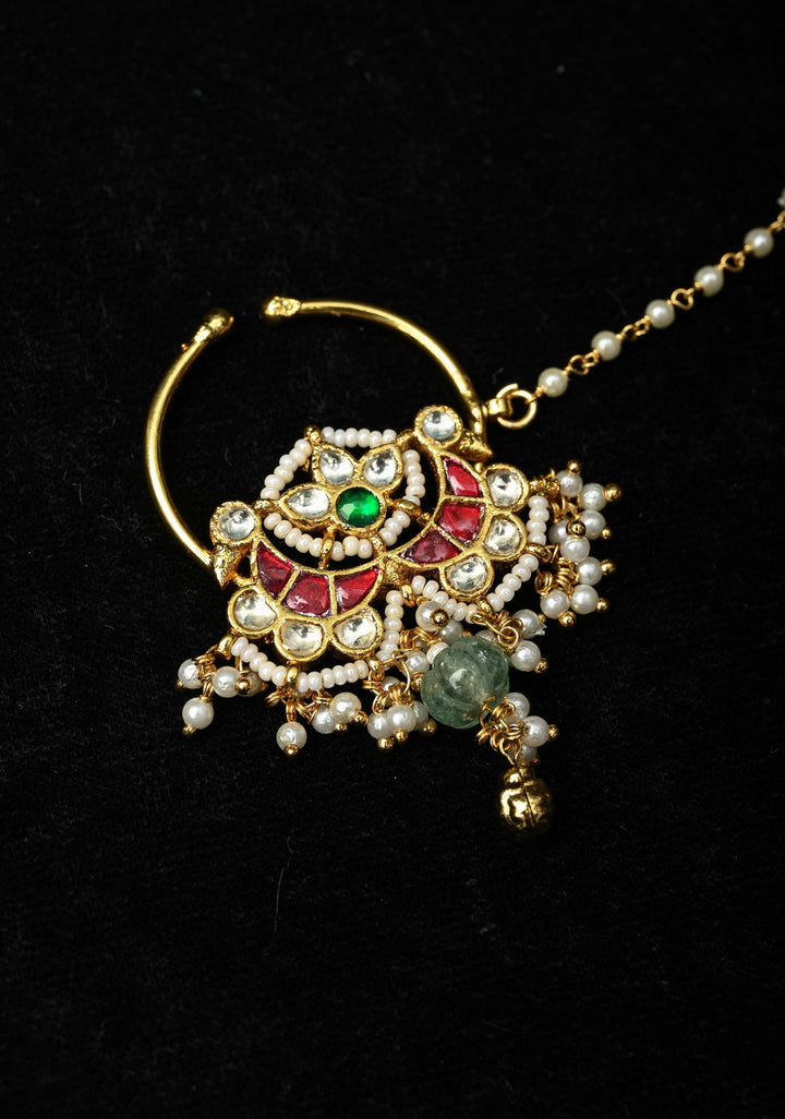 Non Piercing Nath with Jadau Kundan Stones and chain and danling beads