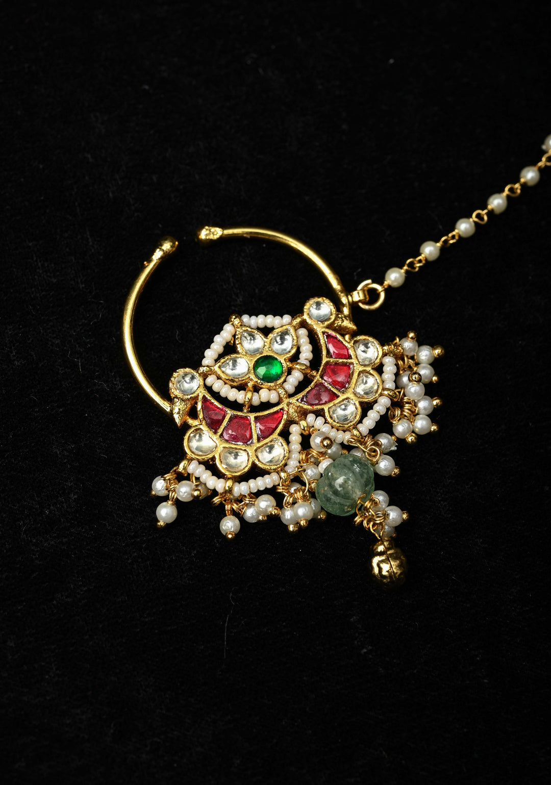 Non Piercing Nath with Jadau Kundan Stones and chain and danling beads