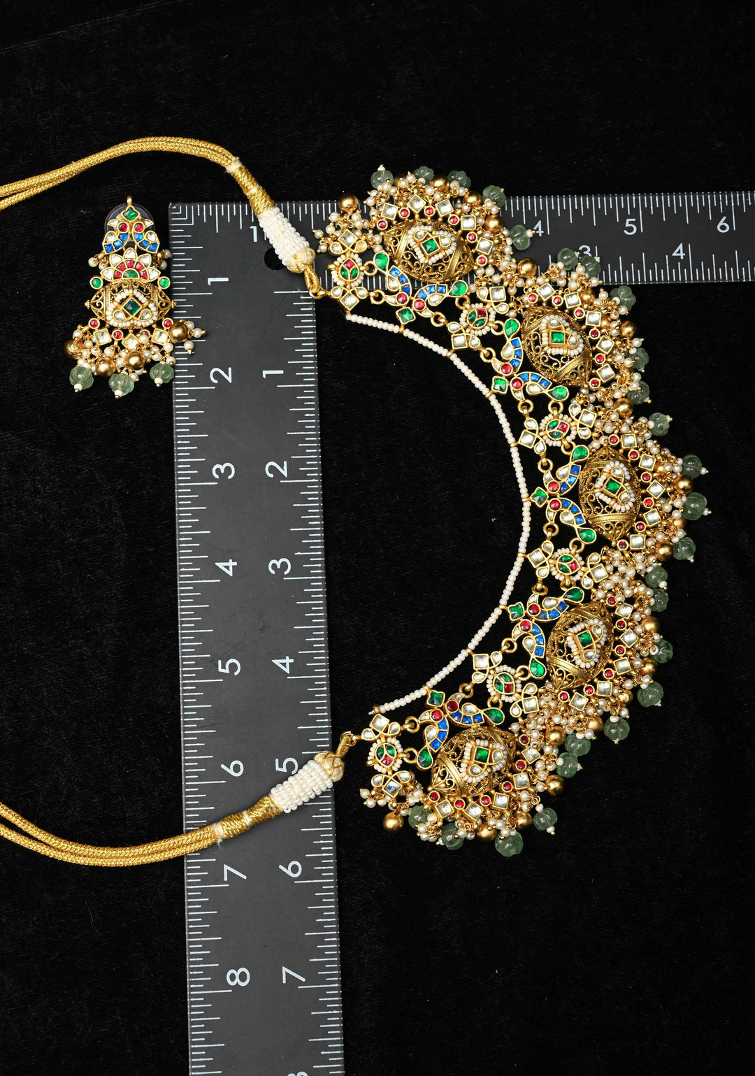 Ahmaedabadi Jadau Traditional Intricate Jadau Kundan Design Necklace with dangling Beads