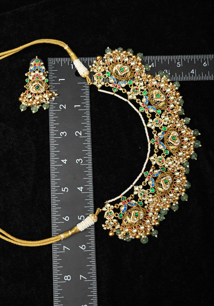 Ahmaedabadi Jadau Traditional Intricate Jadau Kundan Design Necklace with dangling Beads