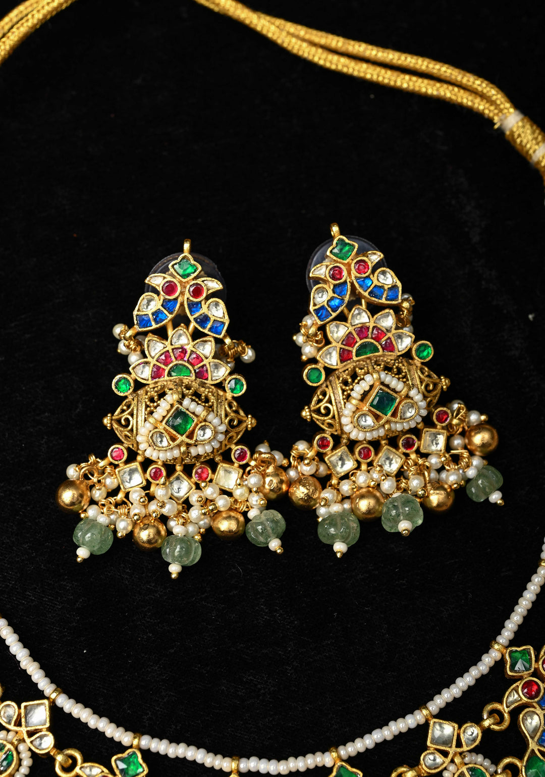 Ahmaedabadi Jadau Traditional Intricate Jadau Kundan Design Necklace with dangling Beads