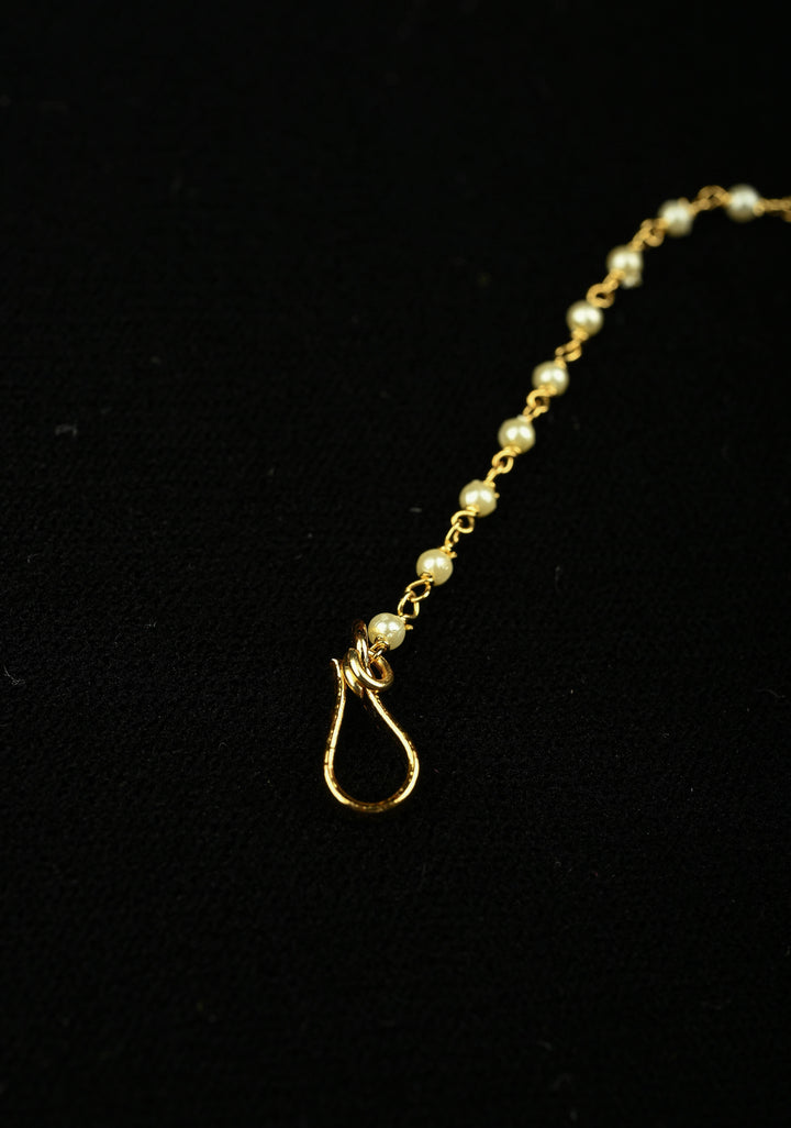 Non Piercing Nath with Jadau Kundan Stones and Chain and Danling Beads | SHOBITAM