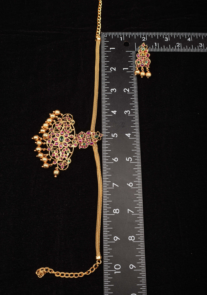 Peacock and flower Kemp Pendent and Earrings Lightweight Set with Chain | Shobitam Jewelry