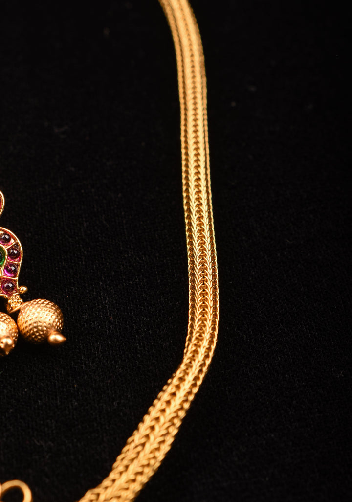 Peacock and flower Kemp Pendent and Earrings Lightweight Set with Chain | Shobitam Jewelry