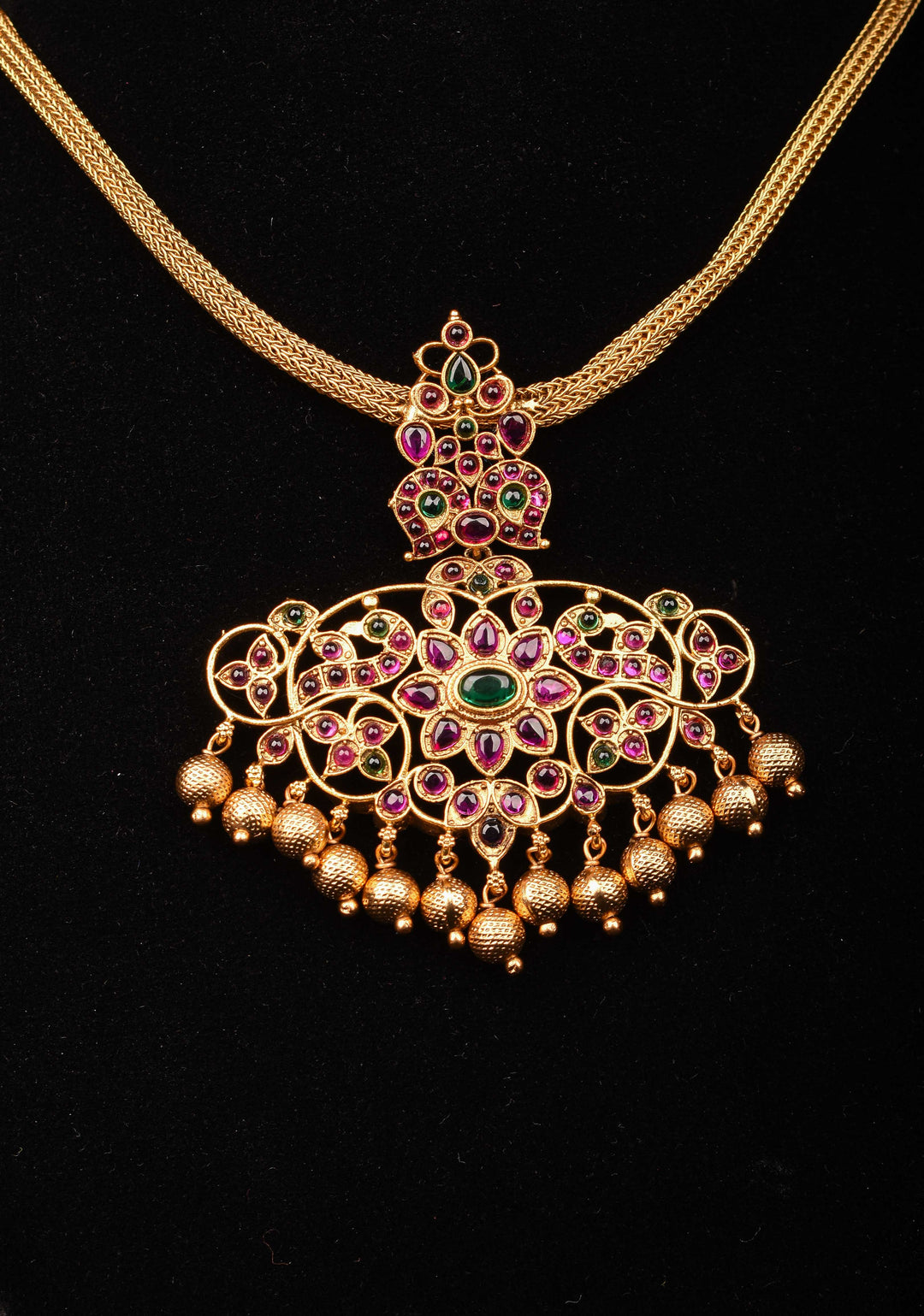Peacock and flower Kemp Pendent and Earrings Lightweight Set with Chain | Shobitam Jewelry