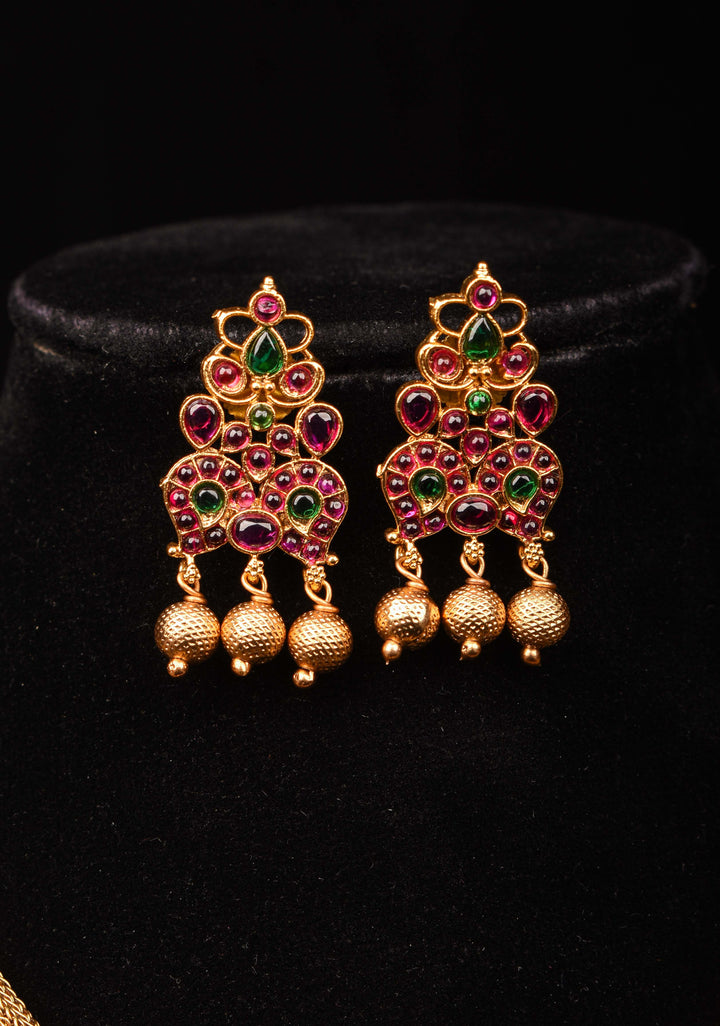 Peacock and flower Kemp Pendent and Earrings Lightweight Set with Chain | Shobitam Jewelry