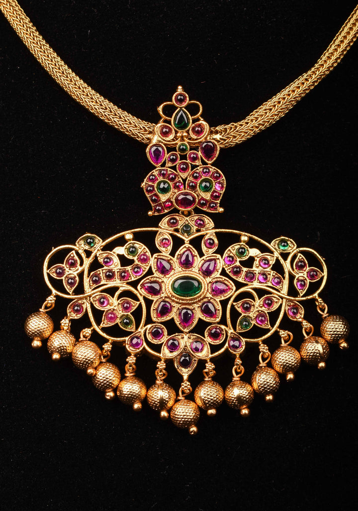 Peacock and flower Kemp Pendent and Earrings Lightweight Set with Chain | Shobitam Jewelry