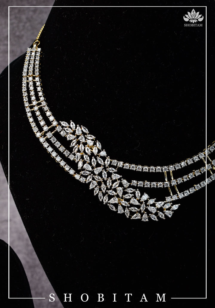 Asymmetric CZ Stone Dual Polish Contemporary Necklace | Shobitam Jewelry