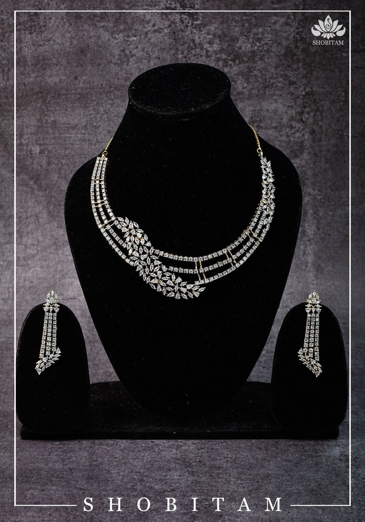 Asymmetric CZ Stone Dual Polish Contemporary Necklace | Shobitam Jewelry
