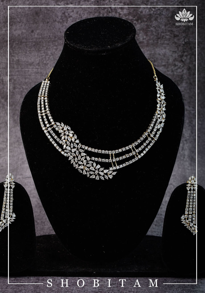 Asymmetric CZ Stone Dual Polish Contemporary Necklace | Shobitam Jewelry