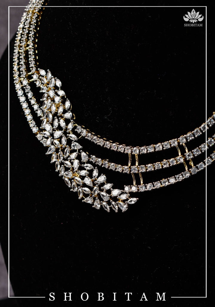 Asymmetric CZ Stone Dual Polish Contemporary Necklace | Shobitam Jewelry