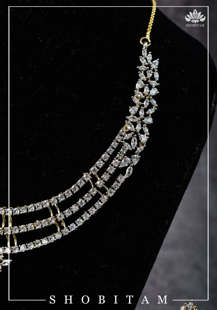 Asymmetric CZ Stone Dual Polish Contemporary Necklace | Shobitam Jewelry