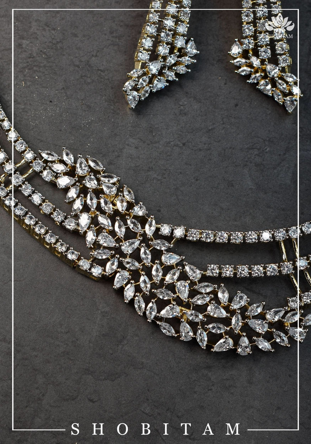 Asymmetric CZ Stone Dual Polish Contemporary Necklace | Shobitam Jewelry