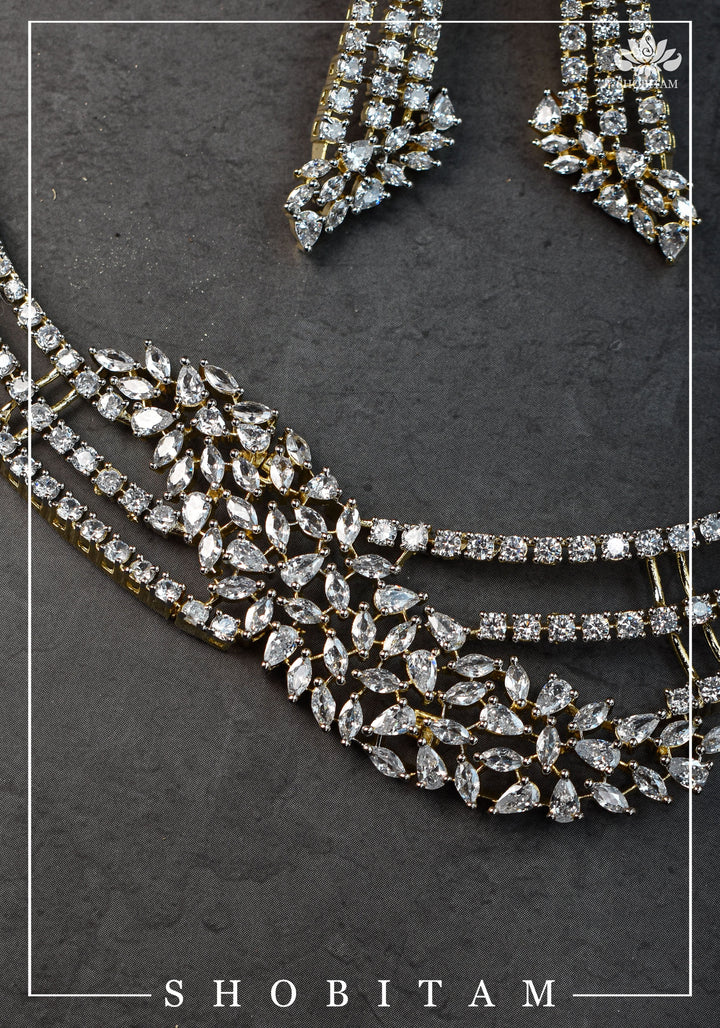 Asymmetric CZ Stone Dual Polish Contemporary Necklace | Shobitam Jewelry