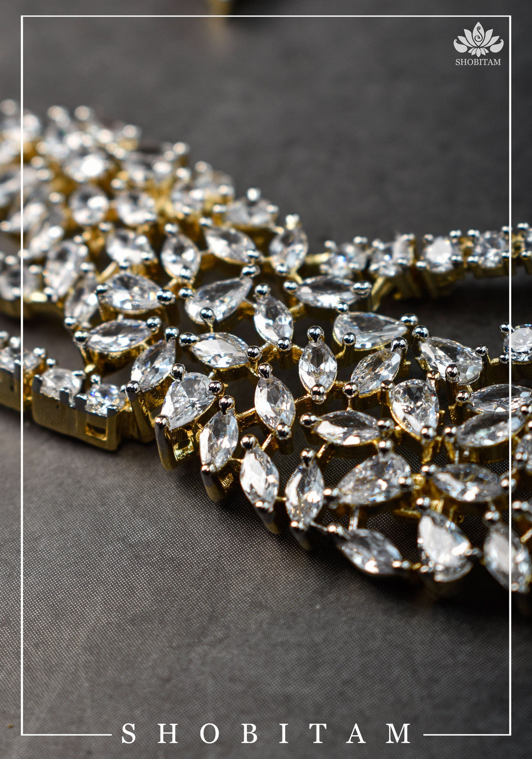 Asymmetric CZ Stone Dual Polish Contemporary Necklace | Shobitam Jewelry