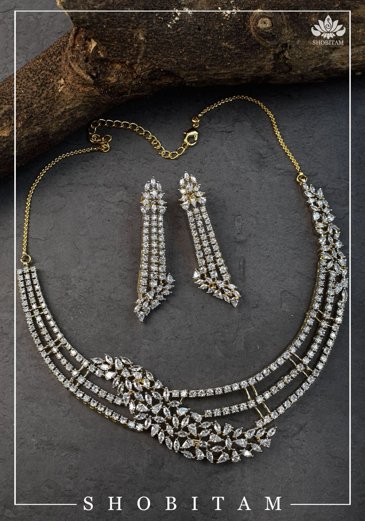 Asymmetric CZ Stone Dual Polish Contemporary Necklace | Shobitam Jewelry