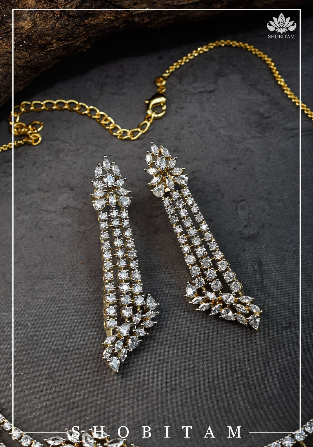 Asymmetric CZ Stone Dual Polish Contemporary Necklace | Shobitam Jewelry