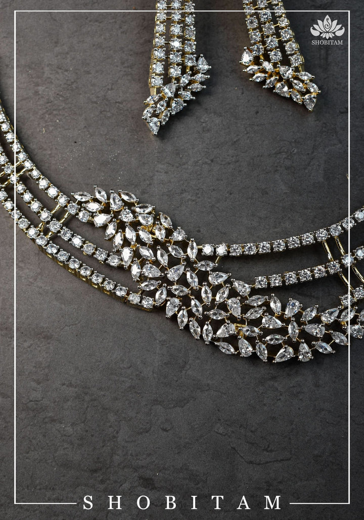 Asymmetric CZ Stone Dual Polish Contemporary Necklace | Shobitam Jewelry