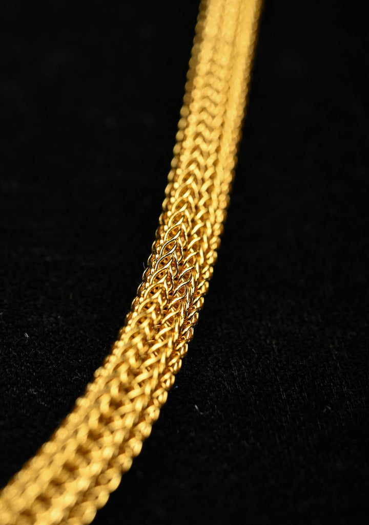 Peacock Minimalistic Ethnic Jadau Pendant on Gold Tone braided chain with Dangling Beads
