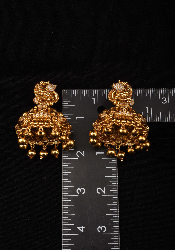 Statement Jhumkas - Nagas Dancing Peacock Jhumkas with dangling beads | Shobitam Jewelry