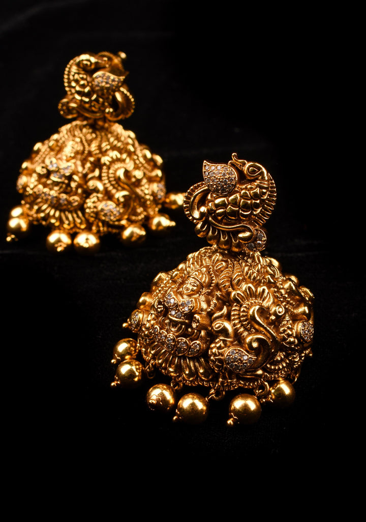 Statement Jhumkas - Nagas Dancing Peacock Jhumkas with dangling beads | Shobitam Jewelry