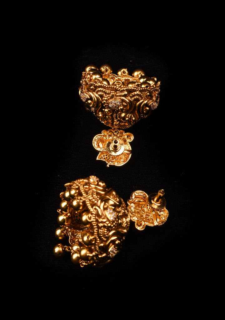 Statement Jhumkas - Nagas Dancing Peacock Jhumkas with dangling beads | Shobitam Jewelry