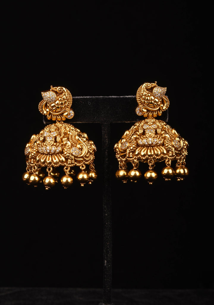 Statement Jhumkas - Nagas Dancing Peacock Jhumkas with dangling beads | Shobitam Jewelry