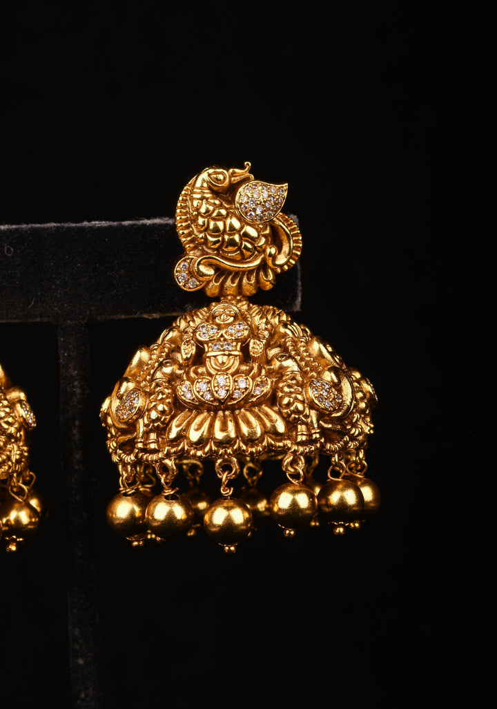 Statement Jhumkas - Nagas Dancing Peacock Jhumkas with dangling beads | Shobitam Jewelry