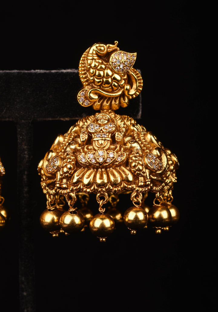 Statement Jhumkas - Nagas Dancing Peacock Jhumkas with dangling beads | Shobitam Jewelry