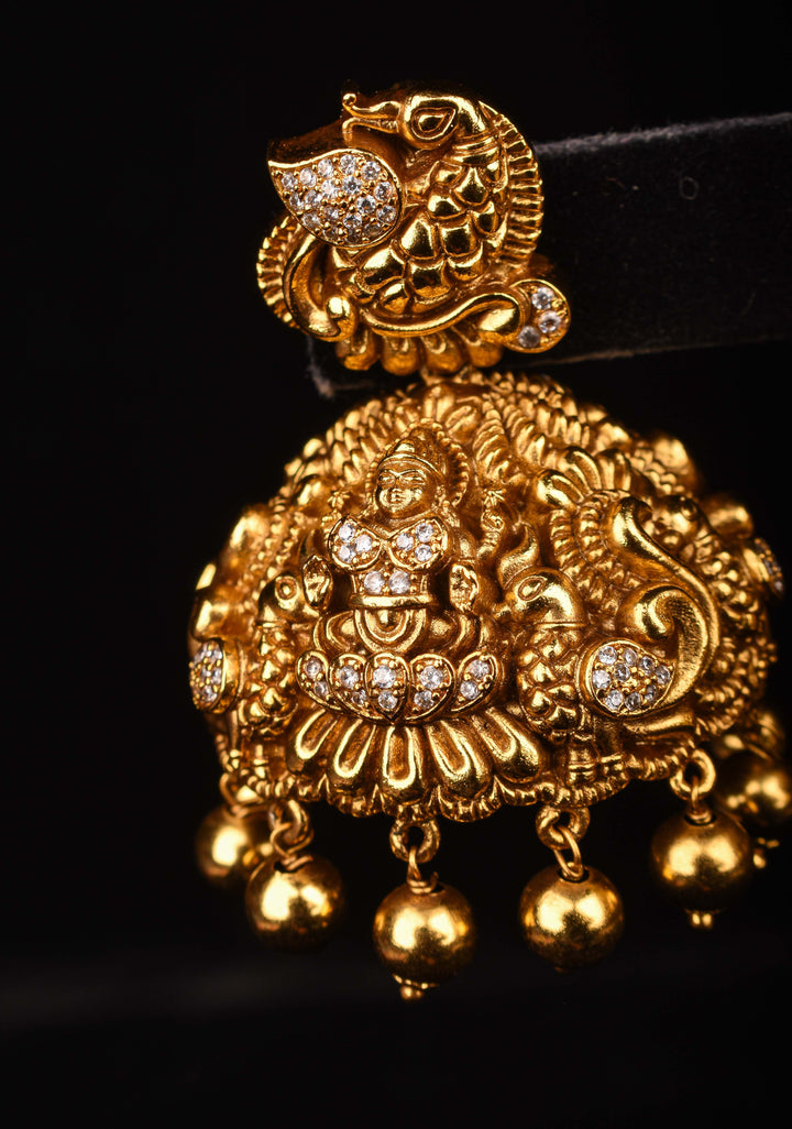 Statement Jhumkas - Nagas Dancing Peacock Jhumkas with dangling beads | Shobitam Jewelry