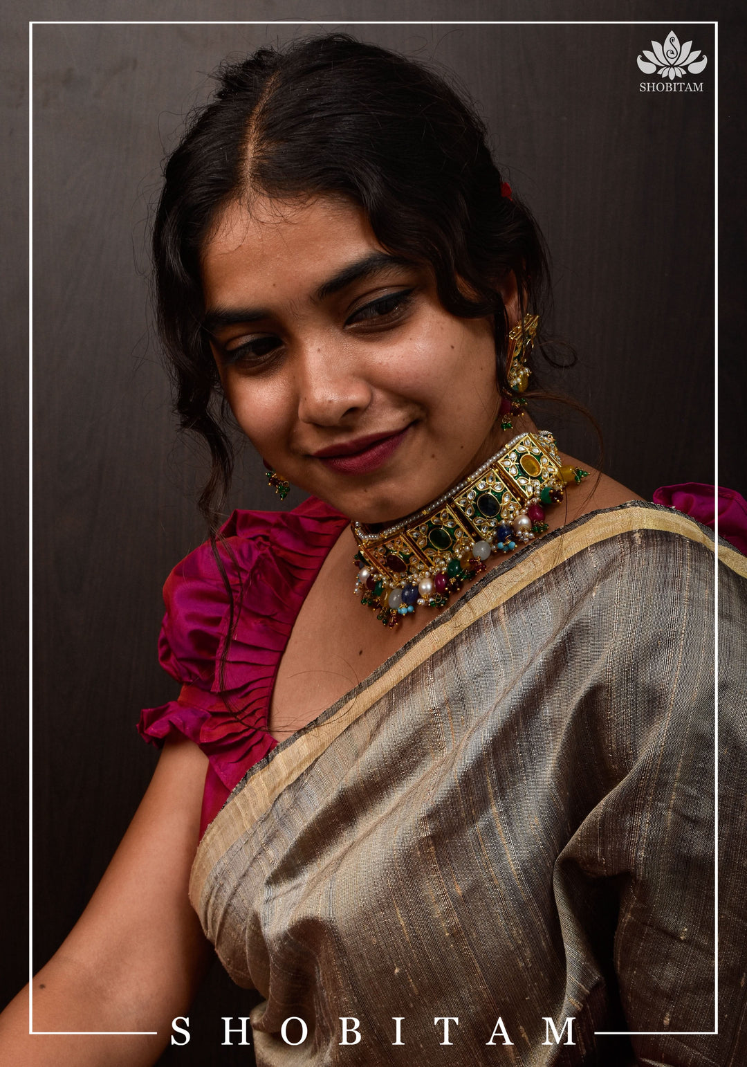 Statement Fusion necklace Set with Multicolor stones and encrusted stones | Shobitam Jewelry