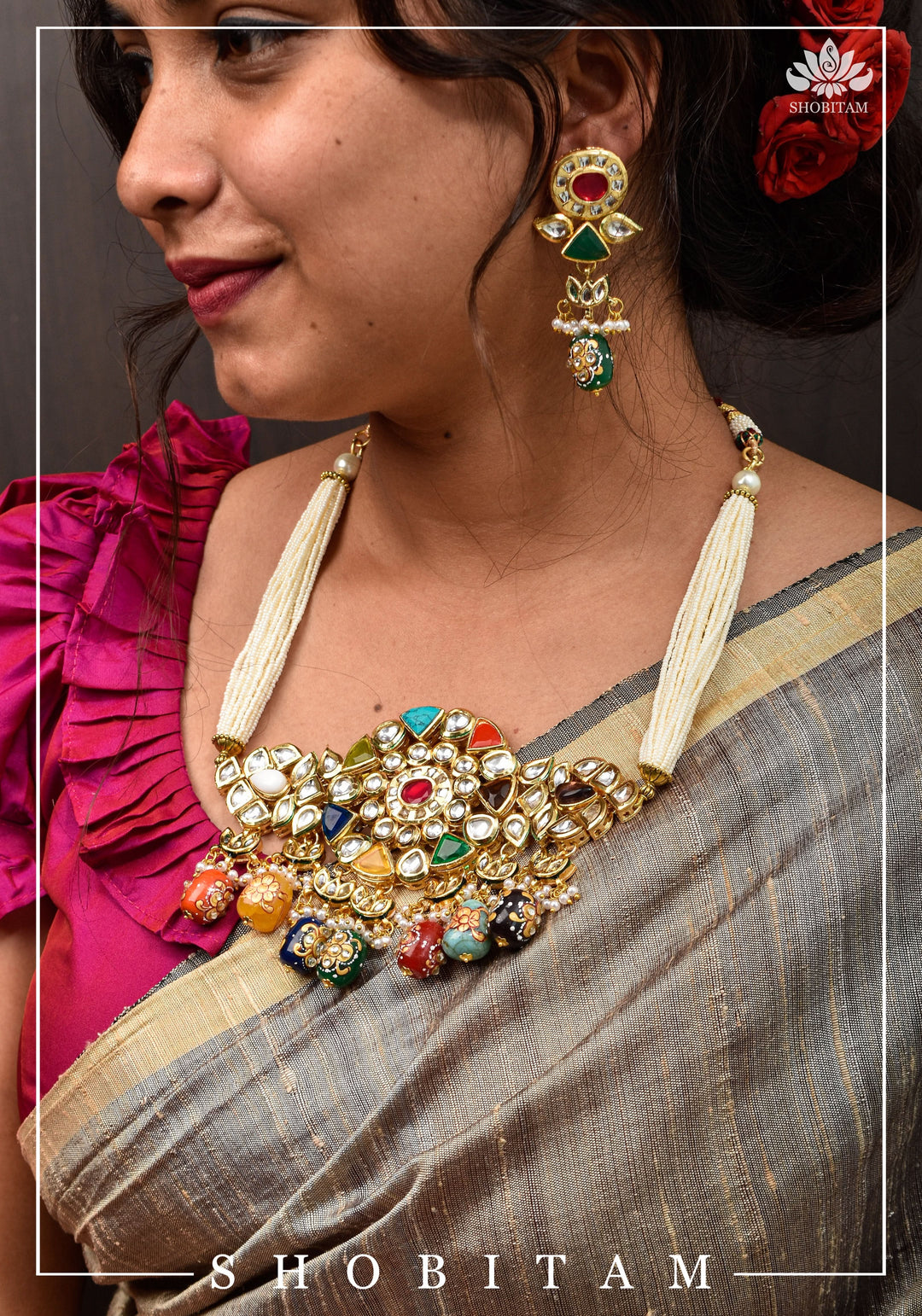 Statement Navaratna Design Jewelry Set | Shobitam Jewelry
