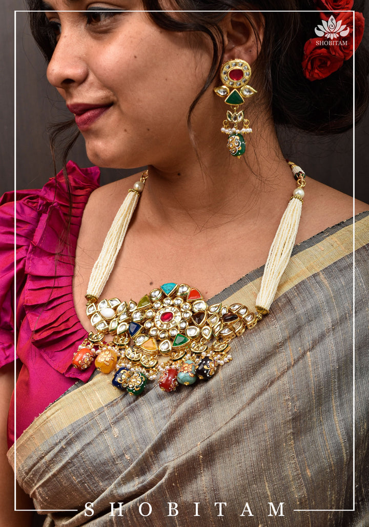 Statement Navaratna Design Jewelry Set | Shobitam Jewelry