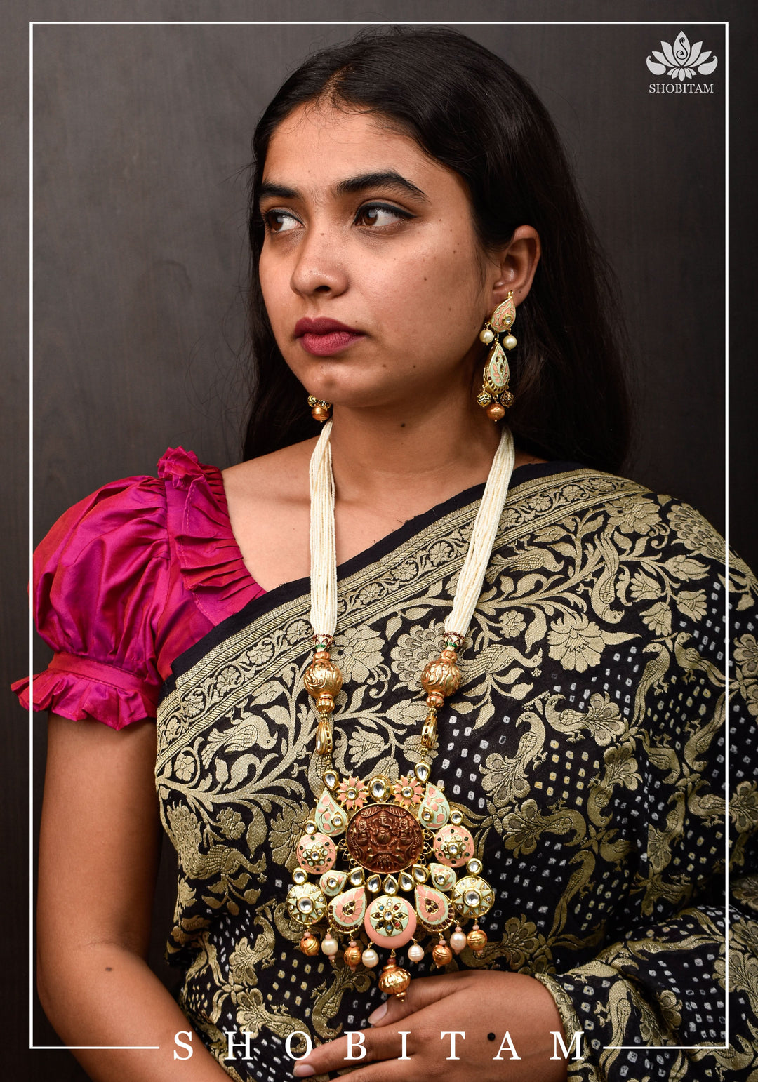 Magnificent Ganesha Brass Pendant Set with handpainted elements  I Shobitam Jewelry