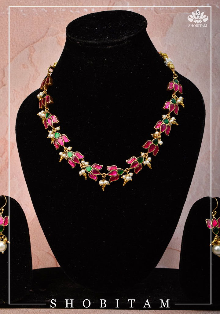 Translucent Lotus Flexible necklace set  | Shobitam Jewelry