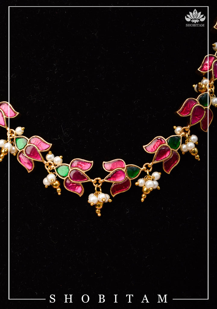 Translucent Lotus Flexible necklace set  | Shobitam Jewelry
