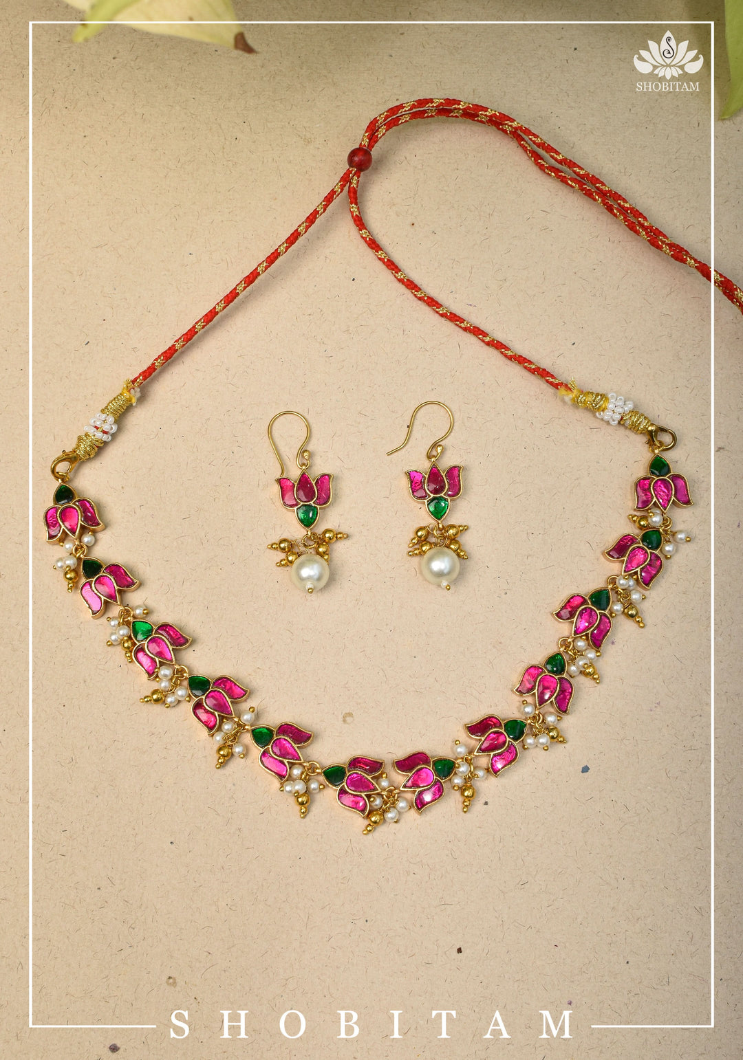 Translucent Lotus Flexible necklace set  | Shobitam Jewelry