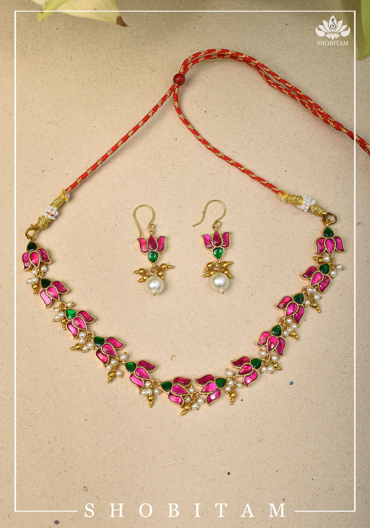 Translucent Lotus Flexible necklace set  | Shobitam Jewelry