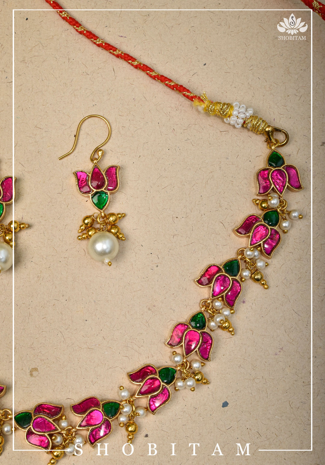 Translucent Lotus Flexible necklace set  | Shobitam Jewelry