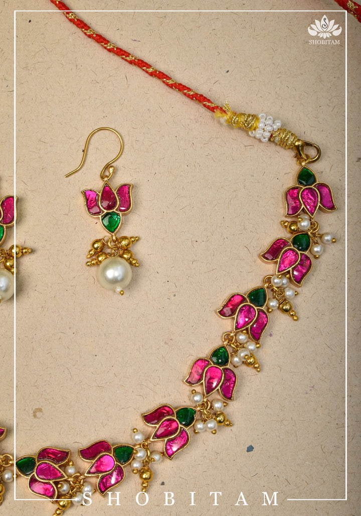 Translucent Lotus Flexible necklace set  | Shobitam Jewelry