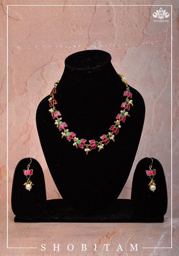 Translucent Lotus Flexible necklace set  | Shobitam Jewelry