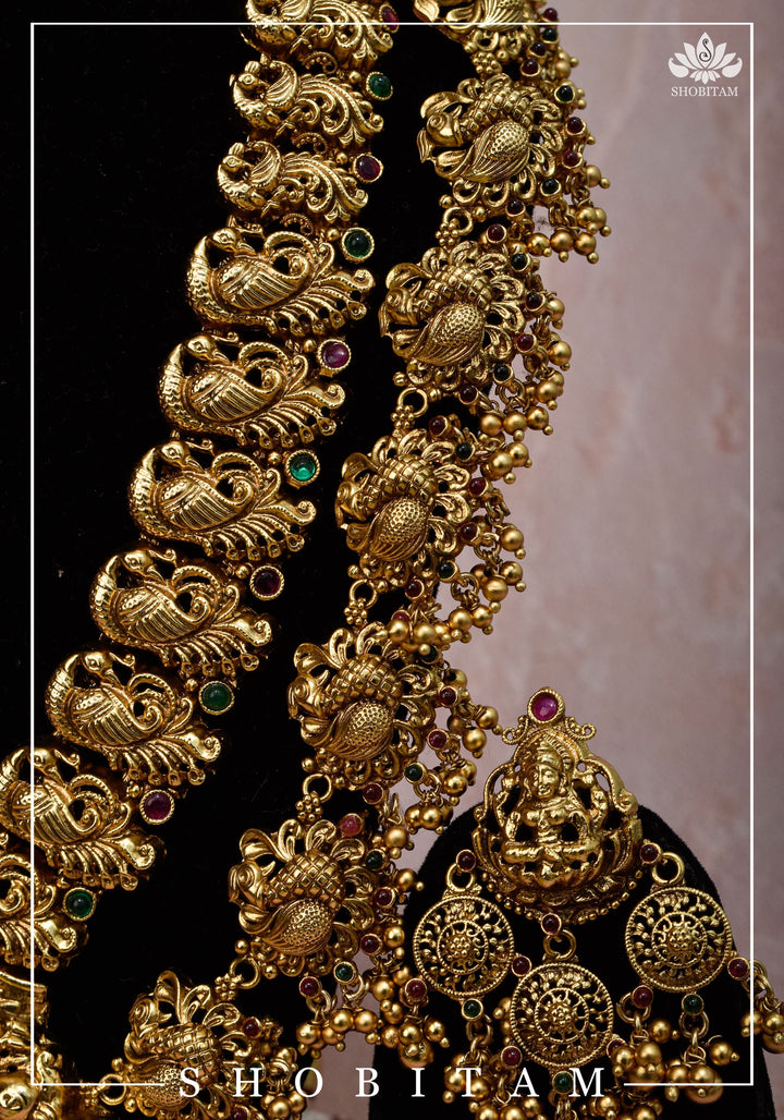 Double Layered Ethnic Necklace Lakshmi  with Earrings |  Indian Jewelry | Shobitam Jewelry